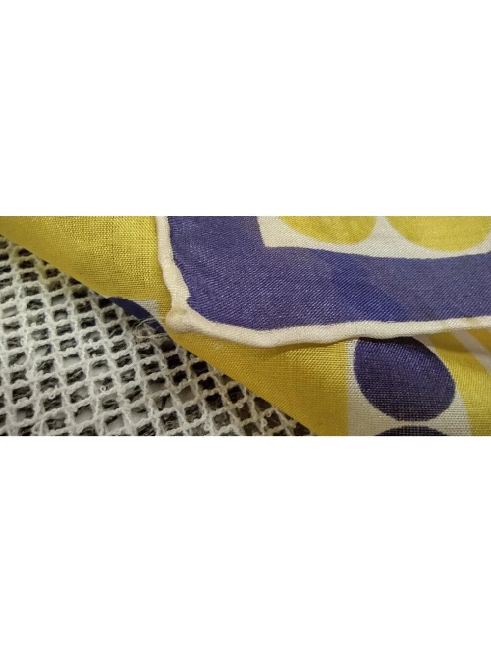 Vintage 1950s Pure Silk Handkerchief Royal Blue Polka Dot White & Yellow Stripes